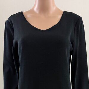 MING WANG Black  Wrinkle Resistant 3/4 Sleeve  V-Neck Knit Dress Size Small